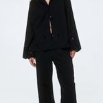 H&M NWOT 100% Cotton Pajamas with Eyelet Embroidery in Black | Size L Photo 0