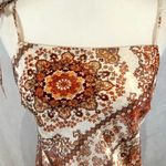 Molly green white and rust boho tie shoulder satin slip mini dress size small Photo 0