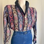 Vintage 70s Weldon Paisley Blouse Boho Disco Glam Contrast Collar M Orange Size M Photo 0