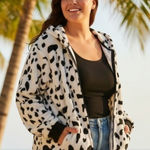 Arvil Hill Dalmatian Print Fleece Hoodie Zip Up Women's XL Black White Cozy Photo 0