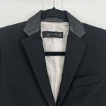 ZARA  Woman Black Faux‎ Leather Trim Notched Lapel 3 Button Blazer Jacket Size XS Photo 2