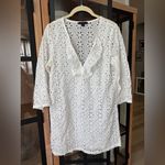 J.Crew J. Crea eyelet embroidered blouse tunic top 3/4 long sleeve ruffle dress coverup Photo 6