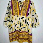 MELLODAY  Boho Colorful Floral Tunic with tie‎ neck Sz L Photo 0