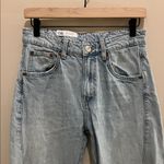 ZARA Relaxed Fit Light Wash Distressed Denim Straight Leg Jeans Buckle Back 2 Photo 1