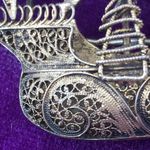 LADIES’ Antique Filigree Sailing Ship Dress Brooch Photo 2