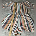Derek Heart  Vibrant Orange and GREEN short Romper with Vertical Stripes Photo 4