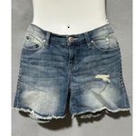 Rock & Republic  Bumpershoot Denim Shorts Size 8 Distressed Studded Frayed Hem Photo 0