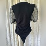 Lark + Grey NWT Women's V Neck Puff Mesh Polka Dot Sleeves Bodysuit L XL Black Size L Photo 3