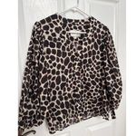 Cara Cara V Neck Blouse animal print cuff ties brown tan small Photo 5