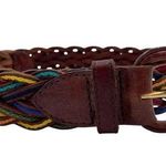 Vintage 80s 90s Rainbow Braided Leather Belt Size Small Lady Canterbury DR Brown Photo 0