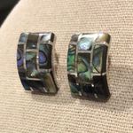 Sterling Silver Vintage Abalone Inlay Mosaic Earrings Photo 3