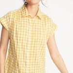 Old Navy Button-Front Gingham Shirt for Women  yellow and white summer top XXL Photo 0