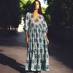 ZARA  Metallic Baroque Sheer Overlay Balloon Sleeve‎ Maxi Dress Blue Size Small Photo 1