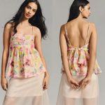 MISA Los Angeles  Floral Pastel Sheer Back Tie Babydoll Mariposa Top XL Photo 1