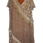 Robbie Bee Vintage Y2K 100% Silk Leopard Print Floral Ruffled Dress Size 18W 2X Photo 0