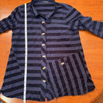 John Mark  Striped Button Down 3/4 Sleeve Blouse‎ Navy Size Small Photo 7
