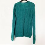 United Colors Of Benetton Benetton Green V-Neck Braid Cable Pattern Sweater Size Large Photo 9