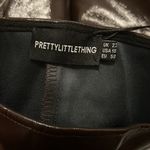 Pretty Little Thing NWT Plus Chocolate Brown Vinyl Seam Front Wide Leg Trouser Photo 1