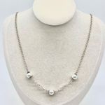 Handmade  Faux Pearl Necklace Silver Tone Chain 18” Photo 0