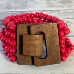 Vintage Bracelet Red Beads with Wooden Clasp Chunky Statement Photo 6
