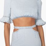 We Wore What NWT Cut Out Denim Mini Skirt Indigo Comfort Super Light Stone Wash L Photo 3