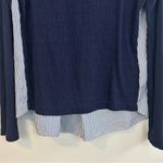 Sandro  Blue Striped Knit Mixed Fabric Long Sleeve Top Size Large Photo 9