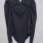 H&M  Women's Black Long Sleeve Puff Shoulder Keyhole Cutout Bodysuit size medium Photo 0