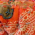 Vintage Beaded Floral Ruffle Brass Handle Clutch Chain Bag Red Gold Photo 13