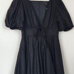 House of Harlow 1960 Black Linen Blend Puff Sleeve Mini Dress Tassel Tie Size 8 Photo 0