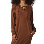 prAna NWT Cozy Up Terry Dress Brown Lace Up Long Sleeve Sweater Dress Medium Photo 0