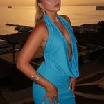 ZARA  dress fitted maxi Blue plunge neck Halter wedding evening party Photo 1