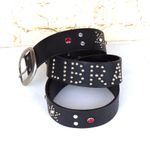 Old Navy Leather Belt Women M/L Black Studded Rhinestone Zodiac LIBRA Y2K 2001 Photo 8