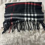 Black and White Plaid Scarf with Red Accents Photo 2