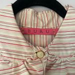 BURU Cream Pink Stripe Button Down Blouse Peter Pan Collar Women's size Medium Photo 1