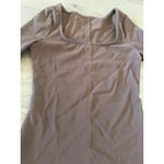 Women's Brown Ribbed Long Sleeve Square Neck Athletic Top Photo 2