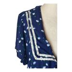 Free People  Dress Medium Blue‎ White Floral Collared Mini Retro Boho Cottagecore Photo 4