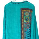 HEMANT & NANDITA Turquoise Floral Boho Chic Silk Tunic Mini Dress Medium Blue Photo 8