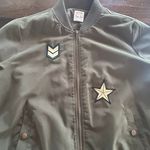 Hippie Rose ⭐️  Sequinned Patch Bomber Jacket Army Green Coat‎ Outerwear Size XL Photo 2