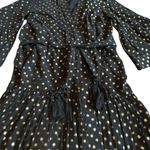 Figue Caroline Metallic Wrap Dress Black Gold Kimono Wide Sleeves Size Small Photo 5