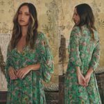 Free People  Bohemian Billowy Earthfolk Maxi Dress Fall Floral Jade Green Medium Photo 2