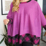 White Birch 7. Pink and Black Fleecy Sweater with Plaid Accents Photo 0