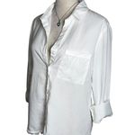 Cloth & Stone  White Tencel Button Down Shirt | Frayed Hem | Size Small Relaxed Photo 3
