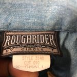 Rough Rider jean denim biker moto jacket fitted long sleeve cut out back. Photo 3
