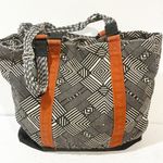 KAVU  Black White Printed Snap Closure Tote Bag Large Compartment Travel Photo 4