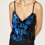 ZARA  Juliette Strappy Blue Sequin on Black Velvet Tank Top Camisole‎ Size Small Photo 4