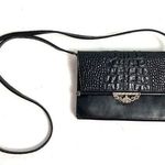 Brighton Black Embossed Convertible Leather Crossbody Clutch Wallet Photo 0