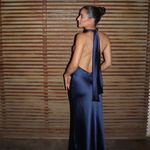 ZARA  maxi dress satin slip gown Elegant blue Halter formal party wedding prom Photo 4