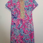 Lilly Pulitzer  Adrena Stretch Shift Dress New Kids on the Dock Hot Pink Gold Photo 1