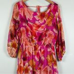 Lara G Floral Midi‎ Dress Large Pink Silk Blend Made in Italy Colorful Bohemian Photo 1