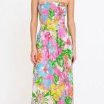 Lilly Pulitzer Womens Dress Pink Floral Nosey Posey Strapless Maxi Hawaiian XS Photo 0